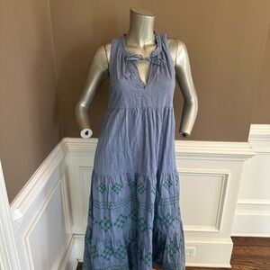 Tuckernuck Emerald Embroidered Chambray Salty Paloma Caftan Dress Size XS